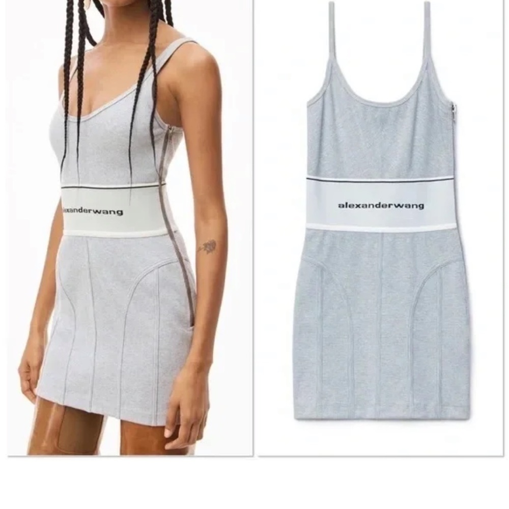 Alexander Wang sz XS Gray Ribbed Tank Dress with Logo Band - Picture 2 of 7